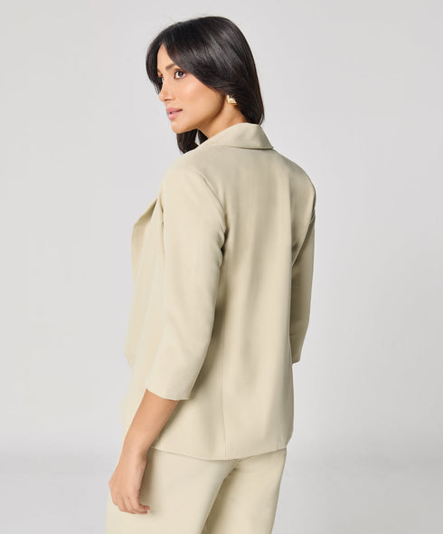 Curved Label Collared Classic Jacket- Beige