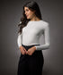 Long Sleeve Round Neck Rib Top- Off White