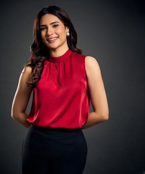 High Neck Sleeveless Satin Top