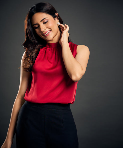 High Neck Sleeveless Satin Top