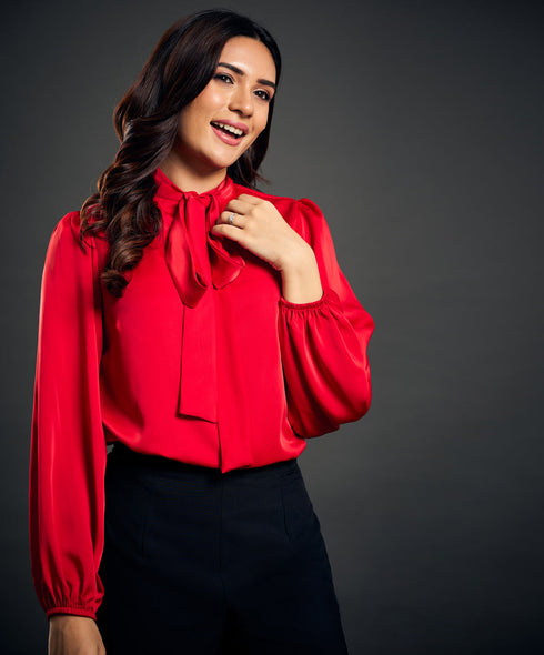 Sleeve Elasticated Balloon Sleeve Satin Top