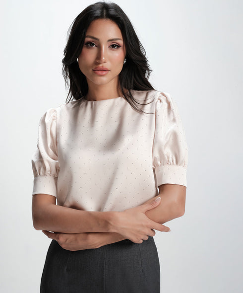 Half Sleeve Gliitter Dotted Satin Top