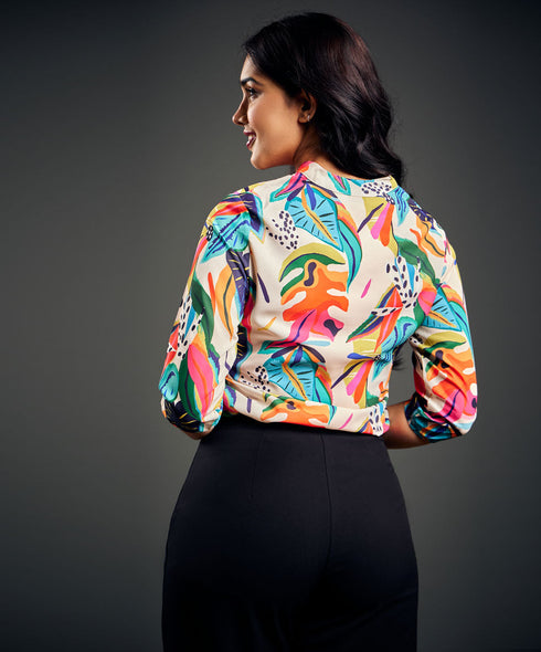 Front Open Collared Printed Top