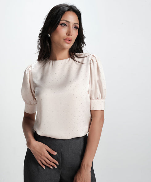 Half Sleeve Gliitter Dotted Satin Top