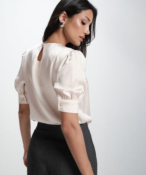 Half Sleeve Gliitter Dotted Satin Top