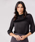 Trim Attached Three quarter sleeve black top