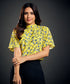 Flared Sleeve Yellow And Blue Top