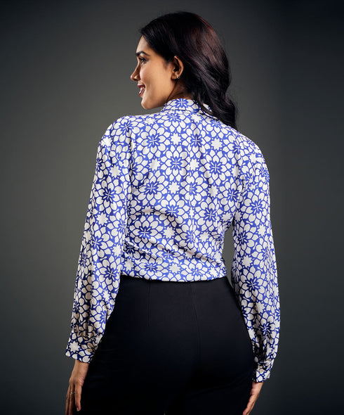 Puffed Sleeve Printed Chiffon Top