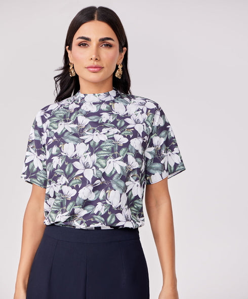 Short Sleeve Black Printed Top