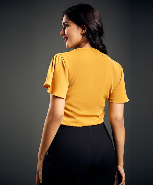 Sleeve Flared Vneck Chiffon Top