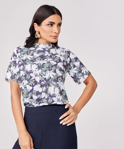 Short Sleeve Black Printed Top