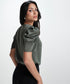 Vneck Sleeve Gathered Glamorous Satin Top-Frost Green