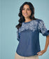 Embroidery And Cut Work Dark Blue Top