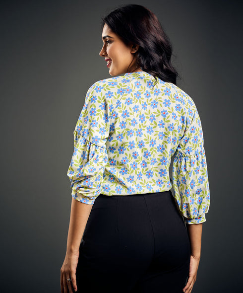 Pastel Floral Printed Front Buttoned Top