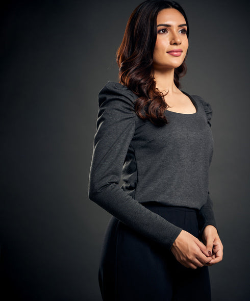 Long Sleeve Scoop Neck Grey Top