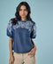 Embroidery And Cut Work Dark Blue Top