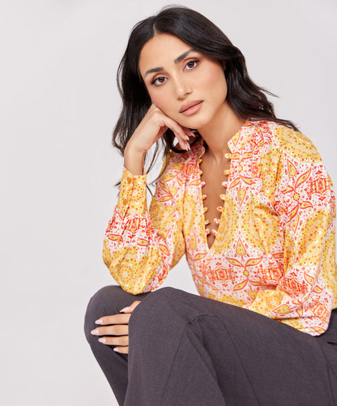 Loop Attached Printed Chiffon Top