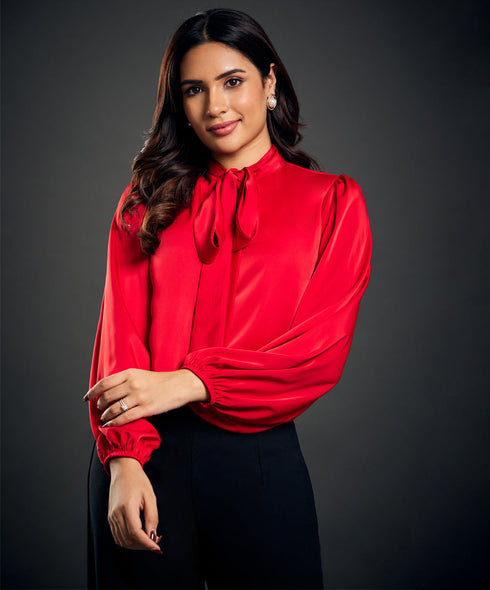 Sleeve Elasticated Balloon Sleeve Satin Top