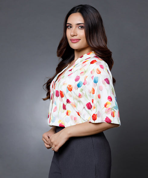 Relaxed sleeve chiffon printed top