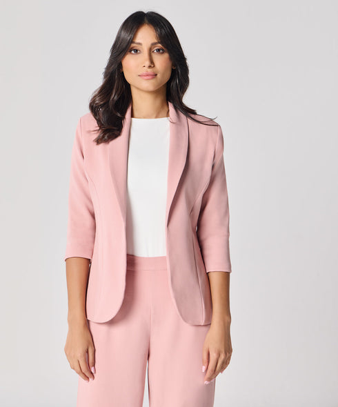 Curved Label Collared Classic Jacket- Pink