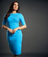 Ponte Half Sleeve Bodycon Blue Dress