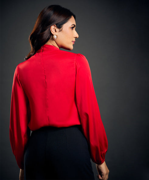 Sleeve Elasticated Balloon Sleeve Satin Top