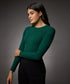 Long Sleeve Round Neck Rib Top- Dark Green