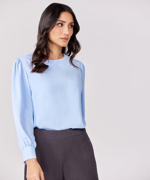 Satin Long Blue Sleeve Top