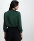 Long Sleeve Trim Attached Green Satin Top