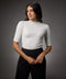 Short Sleeve High Neck Rib Top- Off White
