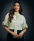 Sleeve Frilled Satin Half Sleeve Top-Green