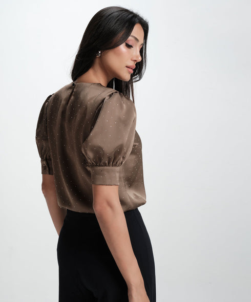 Half Sleeve Gliitter Dotted Satin Pink Top