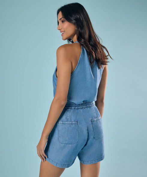 Braided Neck Halter Neck Tencel Top