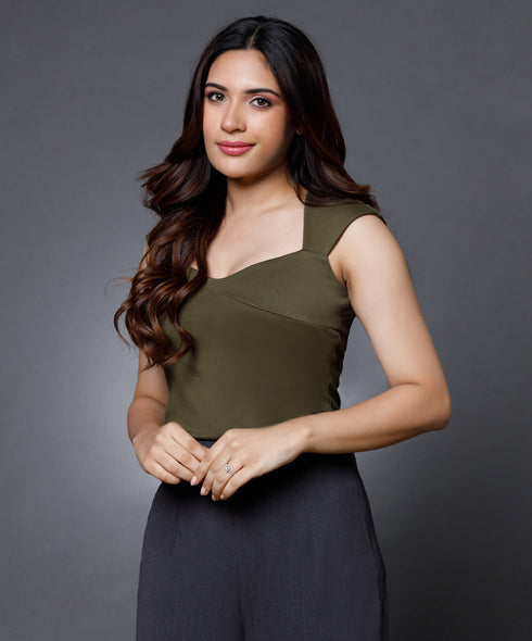 Olive Sweetheart neck top