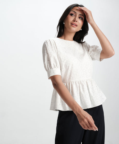 White Cotton Formal Peplum Top
