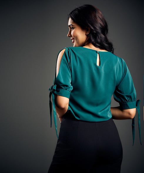 Pearl Attched Sleeve Tie Chiffon Top