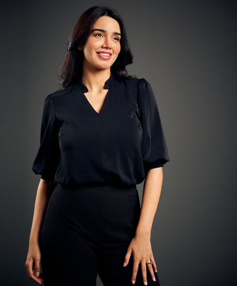 Front Buttoned Frill Chiffon Top