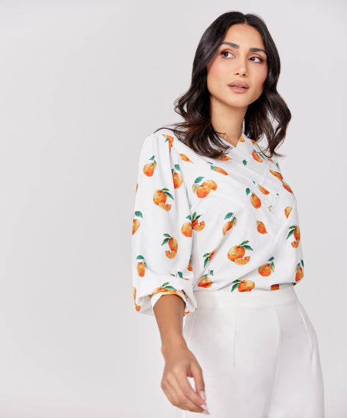 Orange Printed Chiffon Top