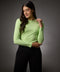 Long Sleeve Round Neck Rib Top- Electric Green