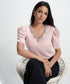Vneck Sleeve Gathered Glamorous Satin Top