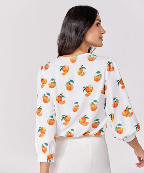 Orange Printed Chiffon Top