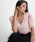 Vneck Sleeve Gathered Glamorous Satin Top