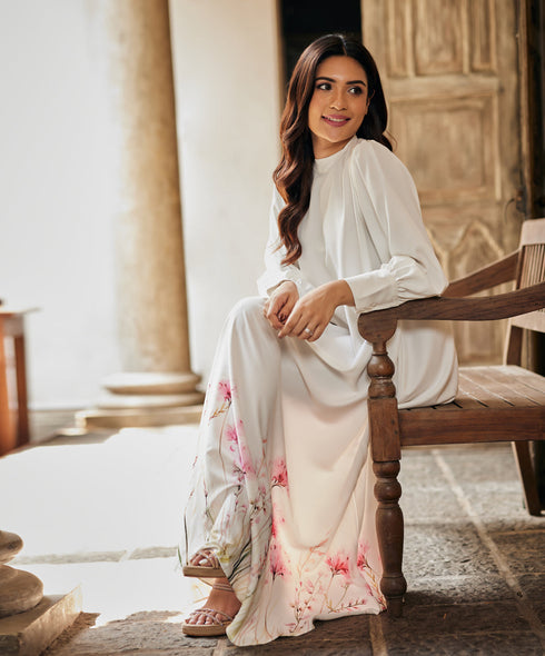 Border Printed White Maxi Dress