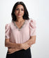 Vneck Sleeve Gathered Glamorous Satin Top