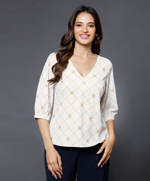 Printed Vneck Half sleeve top