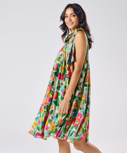 Halter Neck Flouncy Printed Dress