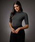 Short Sleeve High Neck Rib Top- Dark Grey