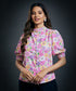 High Neck Three Quarter Sleeve Printed Formal Top