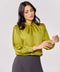 Satin Pleated Olive Long Sleeve Top