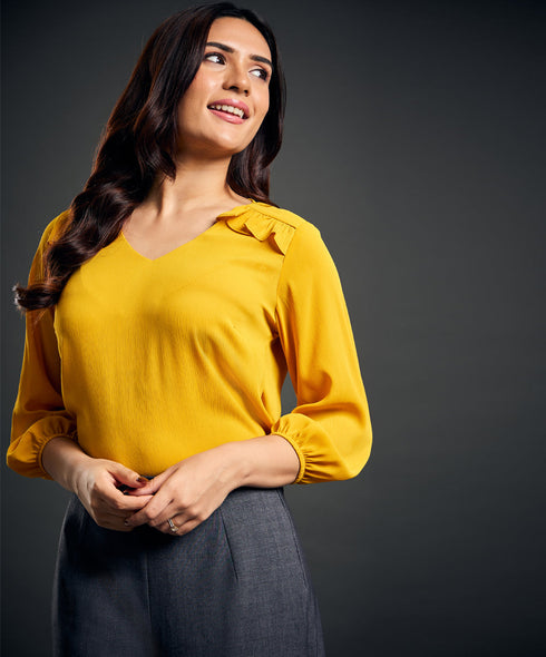 York Frilled Long Sleeve Yellow Top